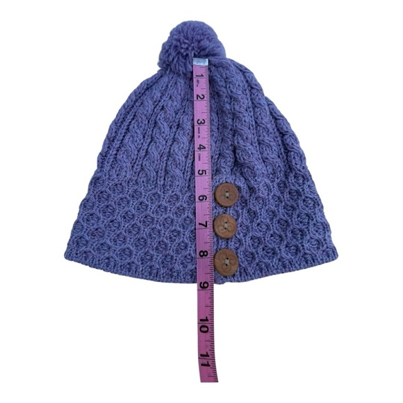 Aran Shrule Merino Wool Knit Pattern Hat with Pom Pom - Lavender - Picture 6 of 8